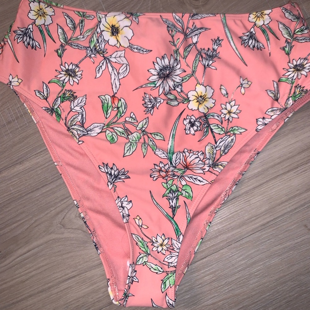 Coral high-waisted floral bikini bottoms from Forever 21